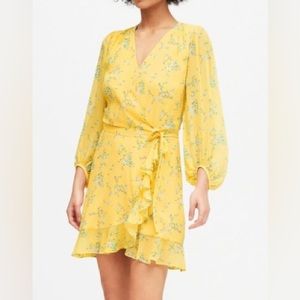 Banana Republic - Yellow Long Sleeve Floral Dress  with Ruffles